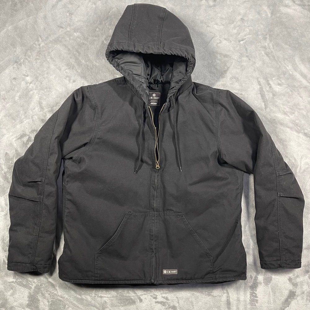 C.W.‎ Hart Full Zip Black Hooded Canvas Workwear Jacket Womens XL